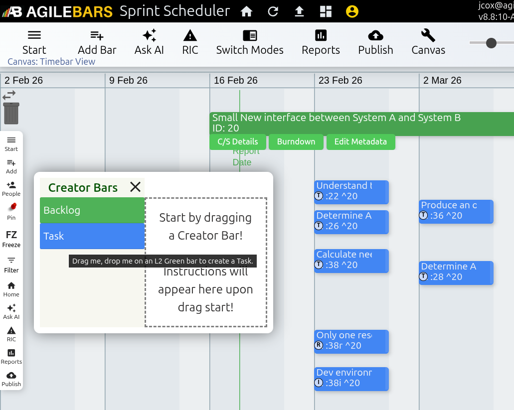 Agilebars Sprint creator bars.